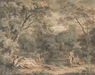 Nymphen baden in einer bewaldeten Lichtung