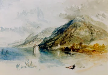 Das Schloss von Chillon am Genfer See, von Villeneuve aus gesehen