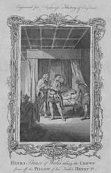 Heinrich Prinz von Wales nimmt die Krone vom Kissen seines Vaters Heinrich IV., 1773