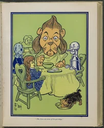 „Der Löwe aß etwas von dem Brei“, Illustration aus „Der wunderbare Zauberer von Oz“ von Lyman Frank Baum