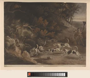 Jäger und Jagdhunde auf Fuchsjagd