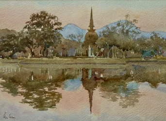 991 Sukhothai, Thailand - Zeit des Lichteranzündens