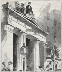 Abraham Lincoln, der gewählte Präsident, spricht zu den Menschen vom Balkon des Astor House, 9. Februar 1861