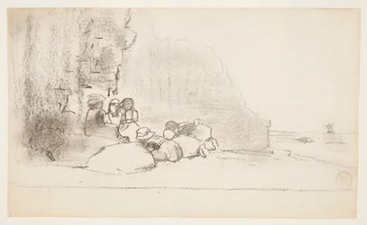 Kinder spielen am Strand, Cullercoats, England