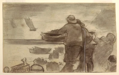 Strand mit Booten und Menschen, Cullercoats, England, 1881–82