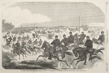 Die Union Kavallerie und Artillerie startet die Verfolgung der Rebellen auf dem Yorktown Turnpike