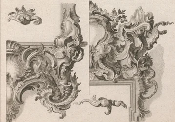 Vorschlag zur Dekoration des unteren rechten und oberen rechten Teils eines Altarrahmens (gedruckt ca. 1750-56)