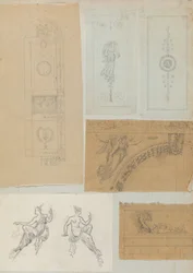 Seite aus einem Sammelalbum mit Zeichnungen und mehreren Drucken von Architektur, ca. 1800-1850