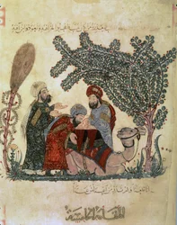 Abu Zayd, Al-Harrith, ein liegendes Kamel und eine Figur