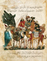 Karawane arabischer Händler, Miniatur aus den Maqamat („Die Versammlungen“) von Al-Hariri, um 1240
