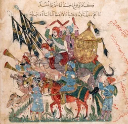 Pilgerkarawane in Ramleh aus einem Manuskript der Maqâmât des al-Harîrî, 1237