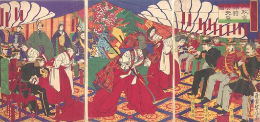 Kommandanten empfangen die Trinkbecher des Kaisers, 1886 Meiji 19