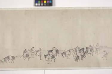 Hundert Esel transportieren Getreide, Handrolle, ca. 1700