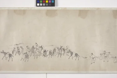 Hundert Esel transportieren Getreide, Handrolle, ca. 1700