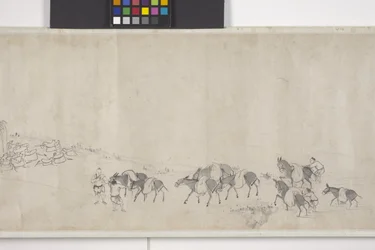 Hundert Esel transportieren Getreide, Handrolle, ca. 1700