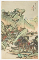 Herbstfarben zwischen Berg Quan und Berg Hua, aus einem Album mit 12 Blättern
