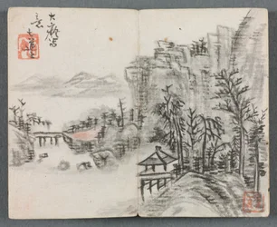 Miniaturalbum mit Figuren und Landschaft, Klippenlandschaft mit Brücke, 1822