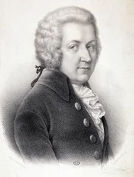 Porträtbüste von Wolfgang Amadeus Mozart (1756-1791) - von Belliard, Gravur