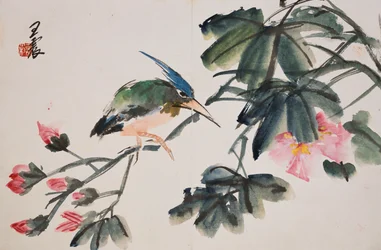 Blatt aus einem Album mit Blumen- und Vogelmalereien