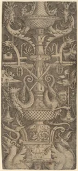 Ornamenttafel mit Drachen, Masken und Kriegsinstrumenten, um 1505