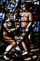 Mailänder Dom. Buntglasfenster. Adam und Eva. Garten Eden. Italien