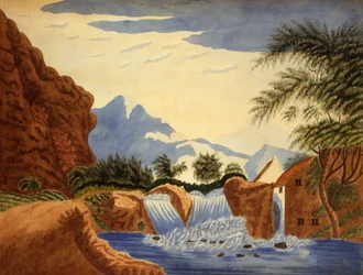 Bergszene und Wasserrad, ca. 1820-70