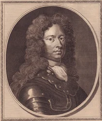 Porträt des englischen Soldaten Thomas Tollemache (ca. 1651-1694), Kupferstich von John Goldar (1729-1795) nach einem Gemälde von G. Kneller