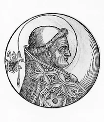 Porträt von Saint Celestine I (gestorben 432), 43. Papst der katholischen Kirche ab 422, Gravur
