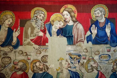 Museum von San Marco. Wandteppich aus Wolle mit Episoden aus der Passion Christi. Das letzte Abendmahl.