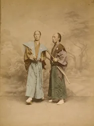 Zwei japanische Männer, möglicherweise Samurai, ca. 1877