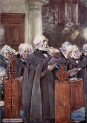 Sein lieber alter Kopf war über sein Gebetbuch gebeugt