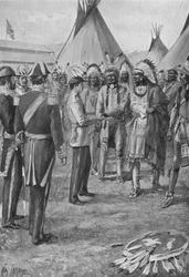 Der rote Mann heißt den Prinzen von Wales in Kanada willkommen, 1860