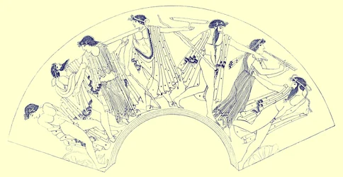 Gelage von Brygos, Illustration aus Griechische Vasenmalereien von J. E. Harrison und D. S. MacColl, veröffentlicht 1894