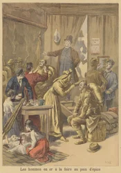 Männer werden vor der Osterkirmes gold bemalt