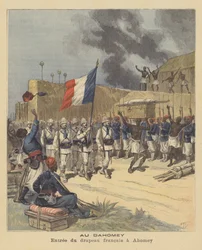 Einzug der französischen Flagge in Abomey, Dahomey