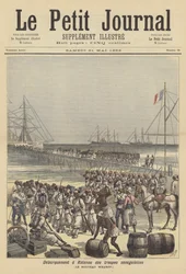 Senegalesische Truppen landen am neuen Kai von Cotonou, Dahomey