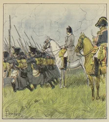 Der Kaiser betrachtet seine Rekruten in der Schlacht