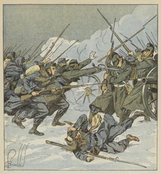 Die Kompanie Boudot vom 11. Jägerregiment stürmt auf eine deutsche Batterie