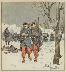 Der verwundete Fourier Delorme zieht sich unter Beschuss zurück