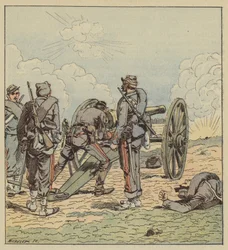 Leutnant Coffinières de Nordeck richtet selbst seine Geschütze aus