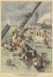 Ein chinesisches Schiff von den Japanern vor Korea versenkt