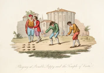 Bomble Puppy spielen und der Tempel von Vest, aus Italian Scenery, veröffentlicht 1806
