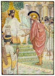 Er stand schweigend vor dem König