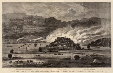 Die Eroberung der Festung von Sekukuni, Gesamtansicht des Angriffs, 10 Uhr, 28. November 1879