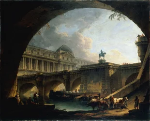Architektonische Laune mit Gebäuden inspiriert vom Louvre und der Pont Neuf