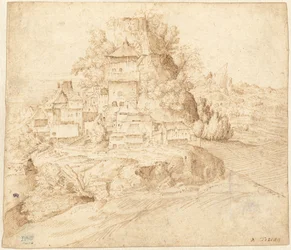 Ein Dorf am Fuße eines Hügels (recto)