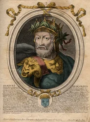 Porträt von Merowech (ca. 448-458), erster König der Merowinger - Gravur aus 
