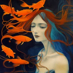 Abstrakte Malerei Pinselstriche, schönes Mädchen, Meerjungfrau