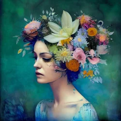 Schöne Frau mit Blumen, Abstrakte Malerei