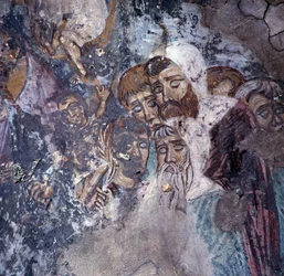 Gruppe von Männern, Fresko in der Kirche in Kandanos, Kreta, Griechenland (Foto)